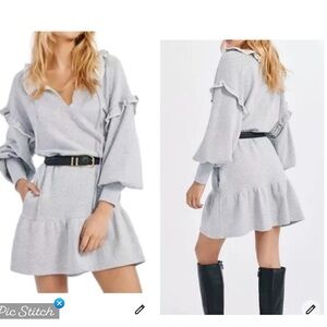 Something Navy Gray Ruffled Sweatshirt Dress